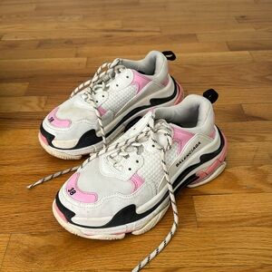 Authentic Pink/Black/White Balenciaga Triple S sneakers, size 8 (38)